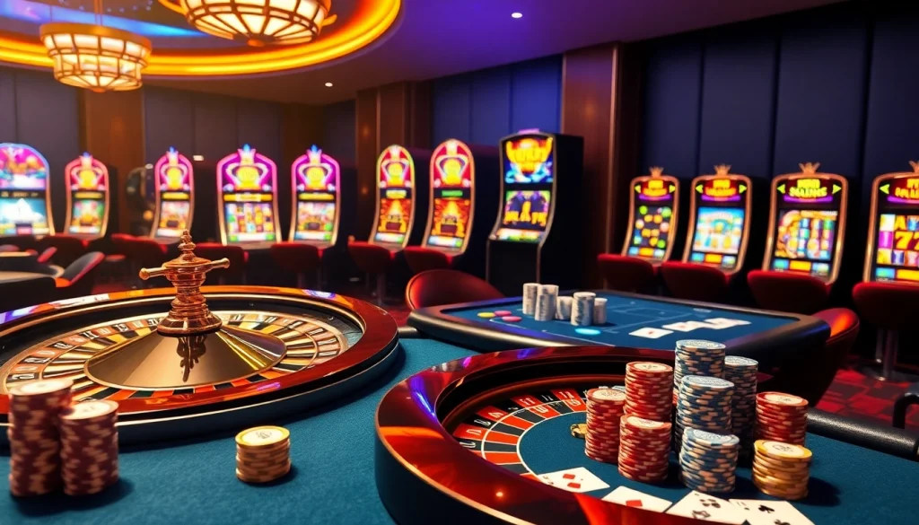 Engaging casino scene showcasing F168 com with poker chips and a roulette wheel.
