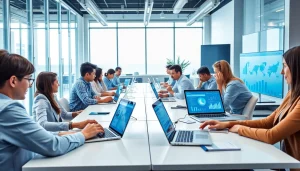 Contact data verification process in a modern office setting with professionals analyzing data.