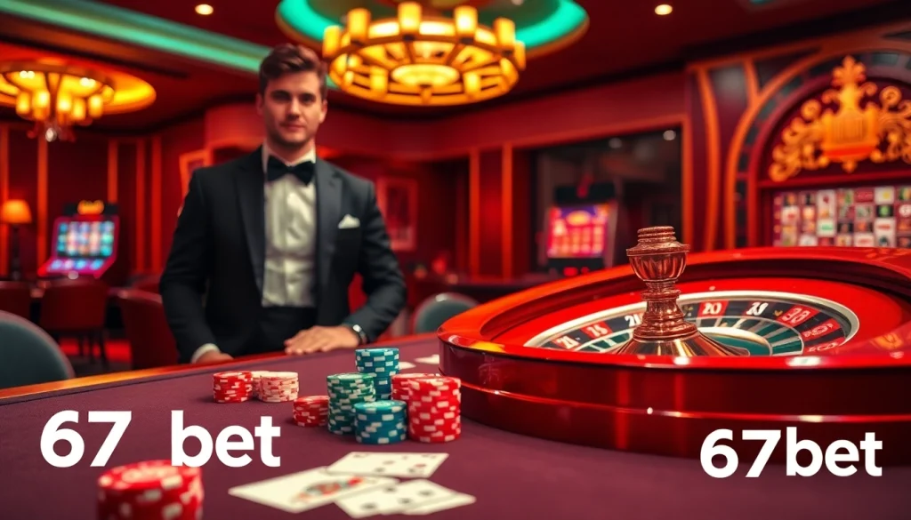 Players enjoying a thrilling game of poker at 67bet casino, featuring chips, cards, and luxury ambiance.