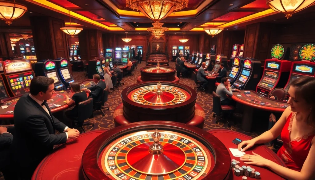 Winning excitement at https://789fcom.asia/ with a luxurious casino environment featuring roulette tables and eager players.