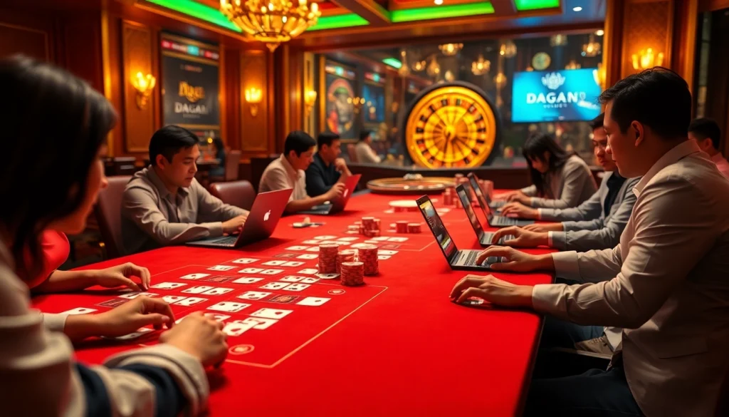 DAGA online gambling scene showcasing luxury casino tables, engaged players, and exciting gameplay.