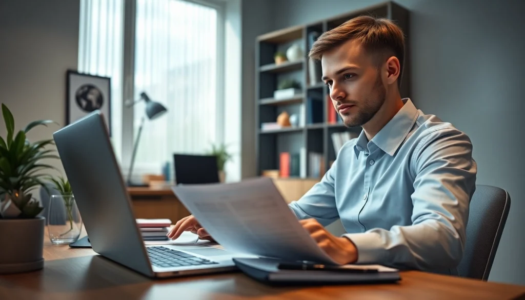 Traducteur russe certifié travaillant dans un environnement de bureau professionnel.