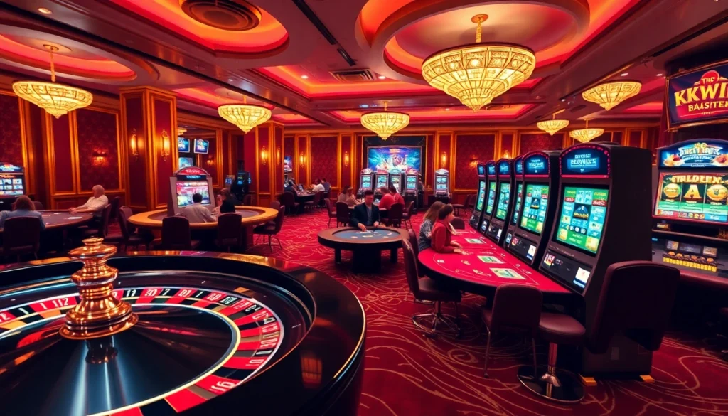 Experience the thrilling gaming environment of KKWIN with players enjoying various games and celebrating wins.