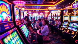 Menghadirkan pengalaman bermain slot pulsa dengan suasana kasino modern yang ceria.