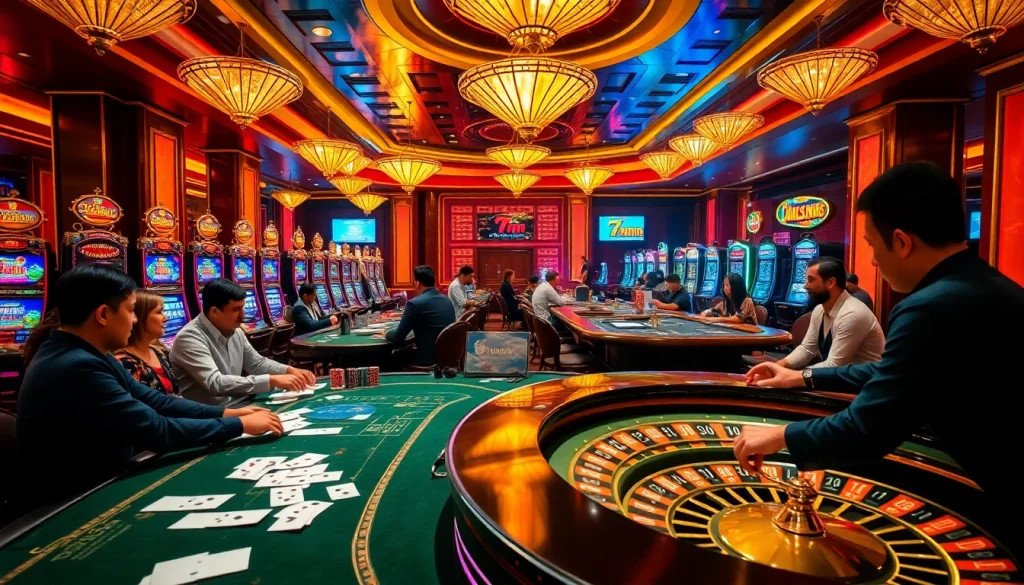 Engaging gambling scene highlighting users playing 7m cn at luxurious casino tables.