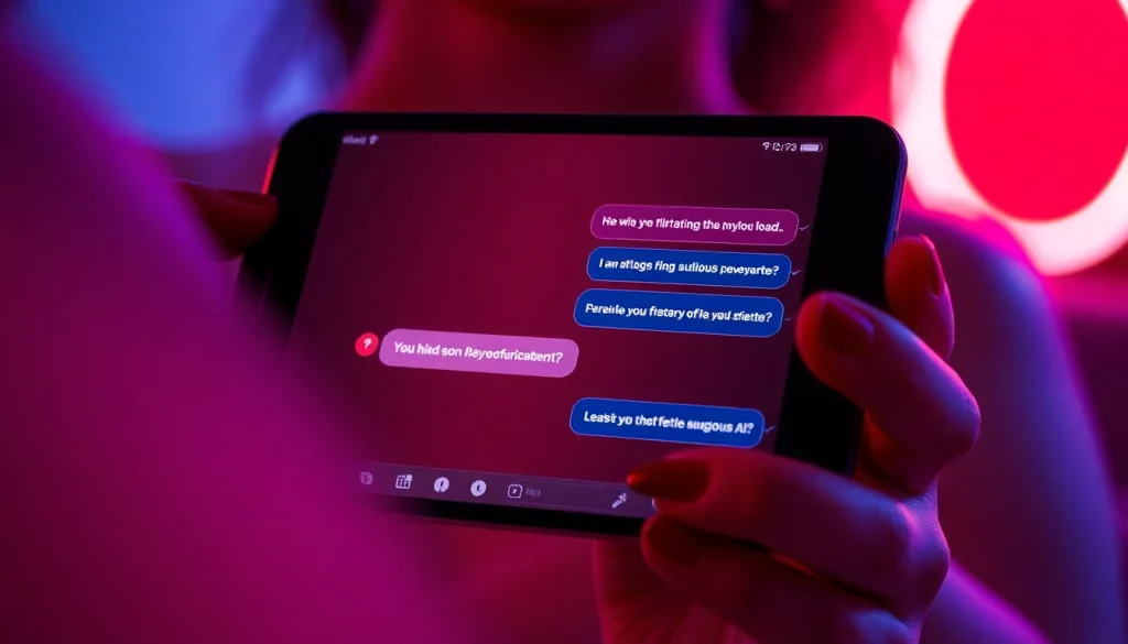 Engaging AI sexting conversation on a smartphone with a playful character.
