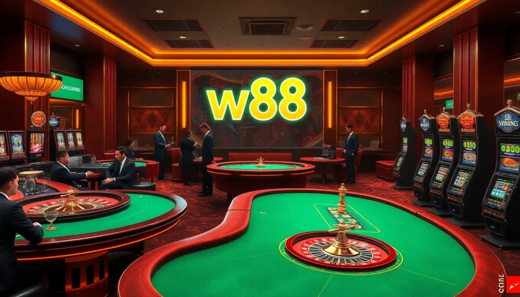 Engage with W88 link while playing at a vibrant online casino table, embodying luxury and excitement.