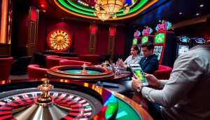 Experience the thrill of 79king com1 with a vibrant casino scene featuring roulette wheels and digital slot machines.