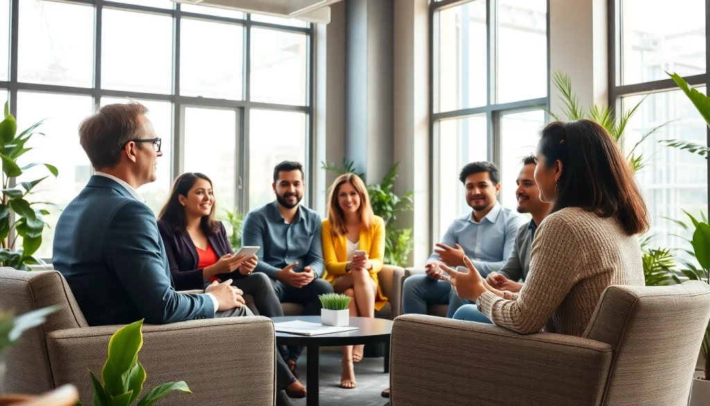 Engaged team in a business coaching service session fostering collaboration and growth.