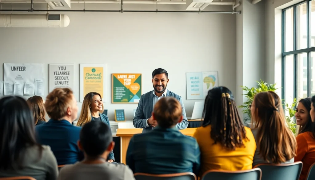 Engaging scene of career coaching providing Job Help to diverse professionals in a bright office.