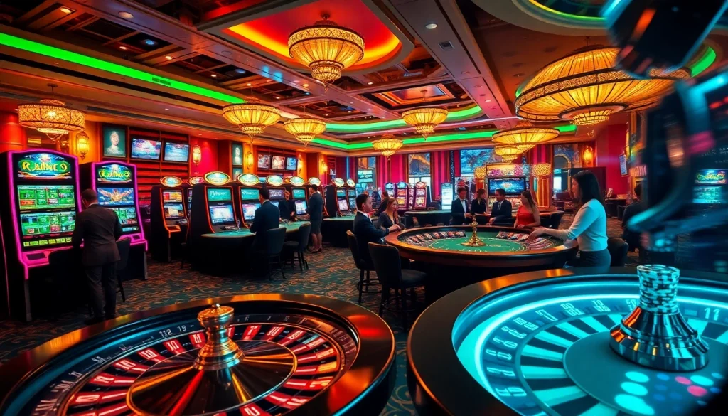 Players enjoying poker and slots at rr88com's luxurious casino environment.