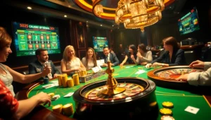 Enthusiastic players enjoying games on the Official SuperPH website at a luxurious casino table.
