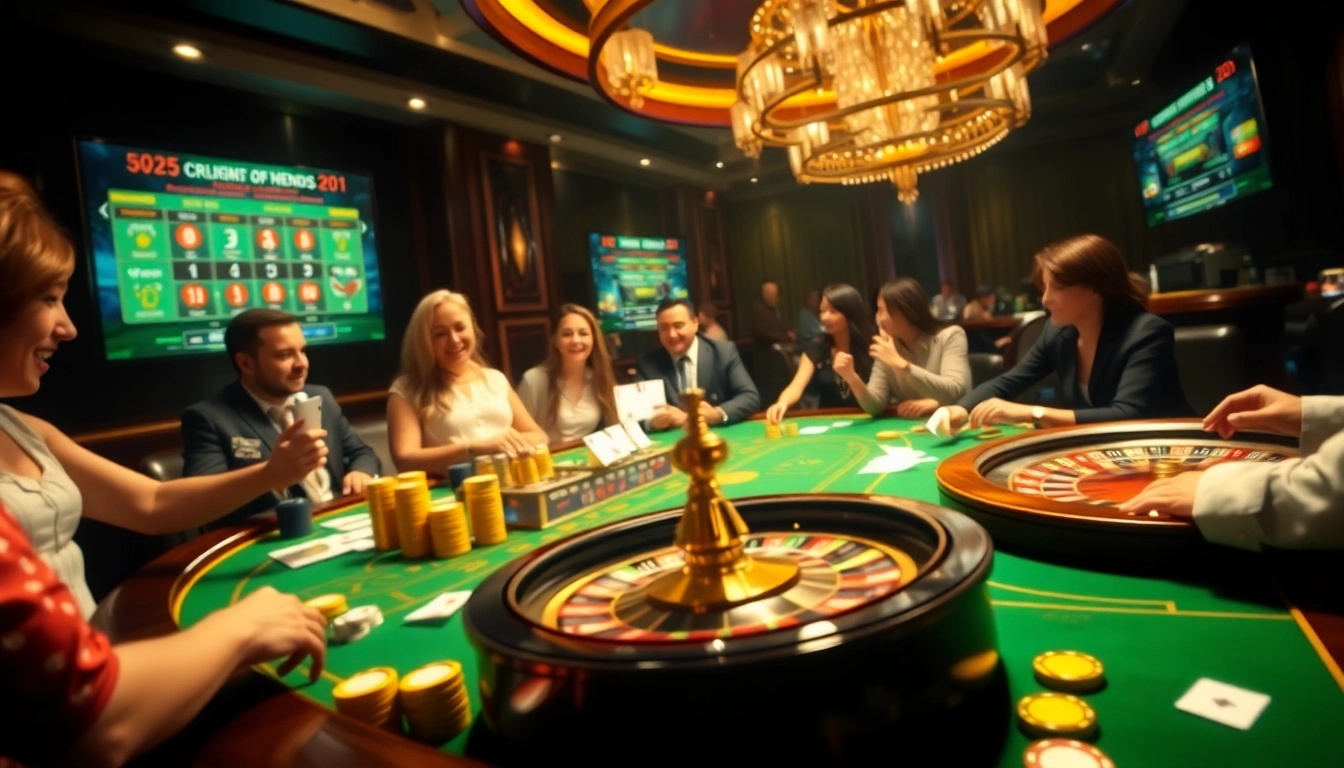 Enthusiastic players enjoying games on the Official SuperPH website at a luxurious casino table.