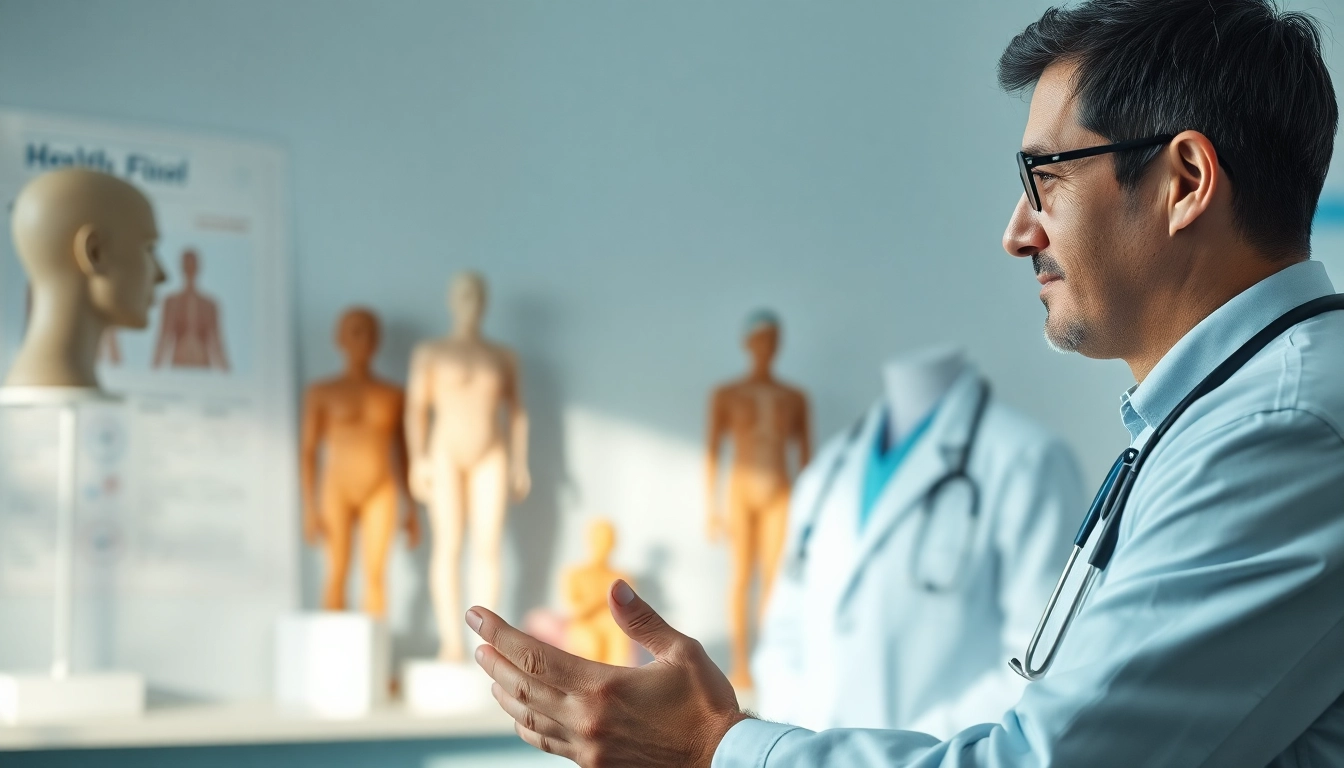 Illustration of a doctor explaining brain fog symptoms to a patient in a calm healthcare environment.