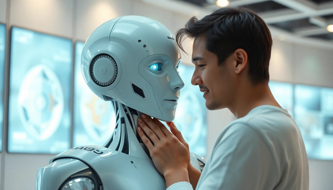 Engaging AI sex robot providing emotional intimacy in a modern setting.