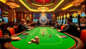 Experience the thrill of high-stakes gambling at 168vn's luxurious casino atmosphere, featuring poker and roulette.