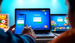 Jalwa game login interface displayed on desktop and mobile devices, highlighting user accessibility and bonuses.