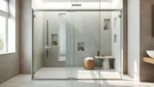 Stylish shower screen door enhancing a contemporary bathroom's elegance.