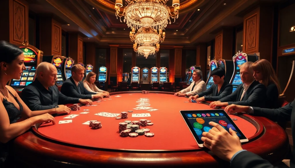 Engaging players enjoying poker at a luxurious casino table featuring sc88archi's vibrant atmosphere.