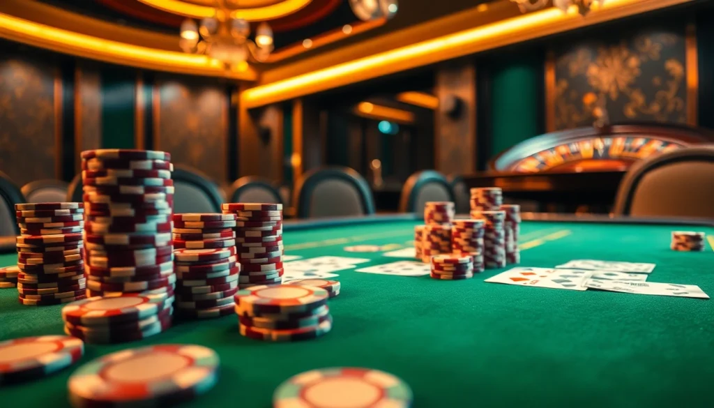 S88vip poker scene featuring a luxurious table with high-stacked chips and cards