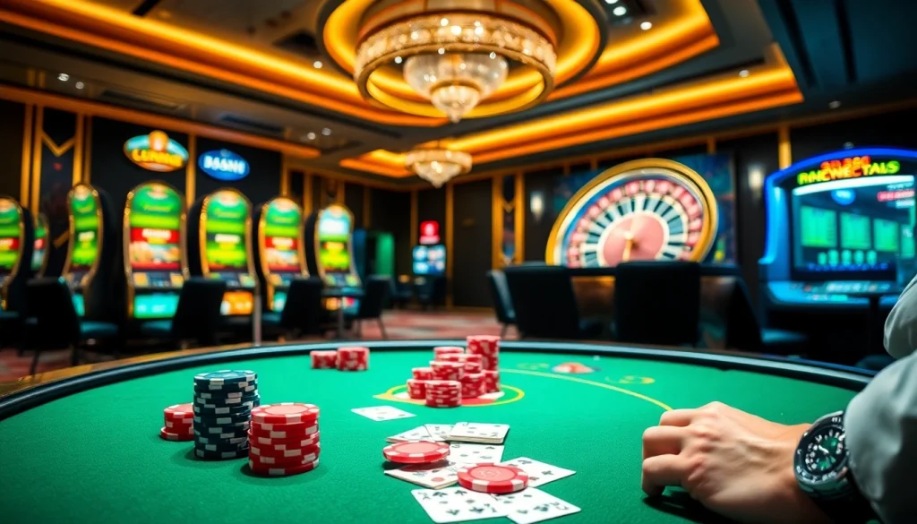 Experience exciting gameplay with sc88 at a vibrant casino table filled with chips and cards.