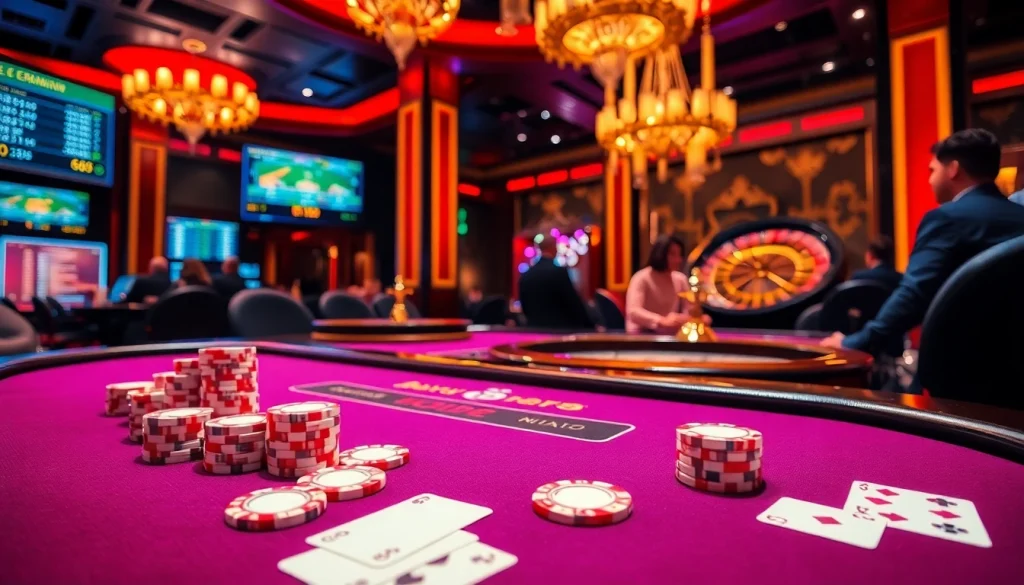 Engaged players at a luxurious table gaming experience at https://rr888.in.net/ showcasing poker chips and cards.