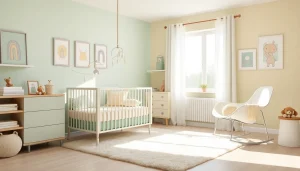 MMOO nursery scene featuring a stylish crib, plush toys, and soft pastel colors.