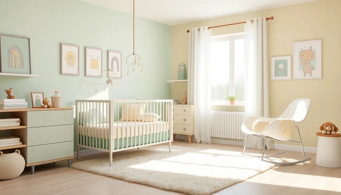 MMOO nursery scene featuring a stylish crib, plush toys, and soft pastel colors.
