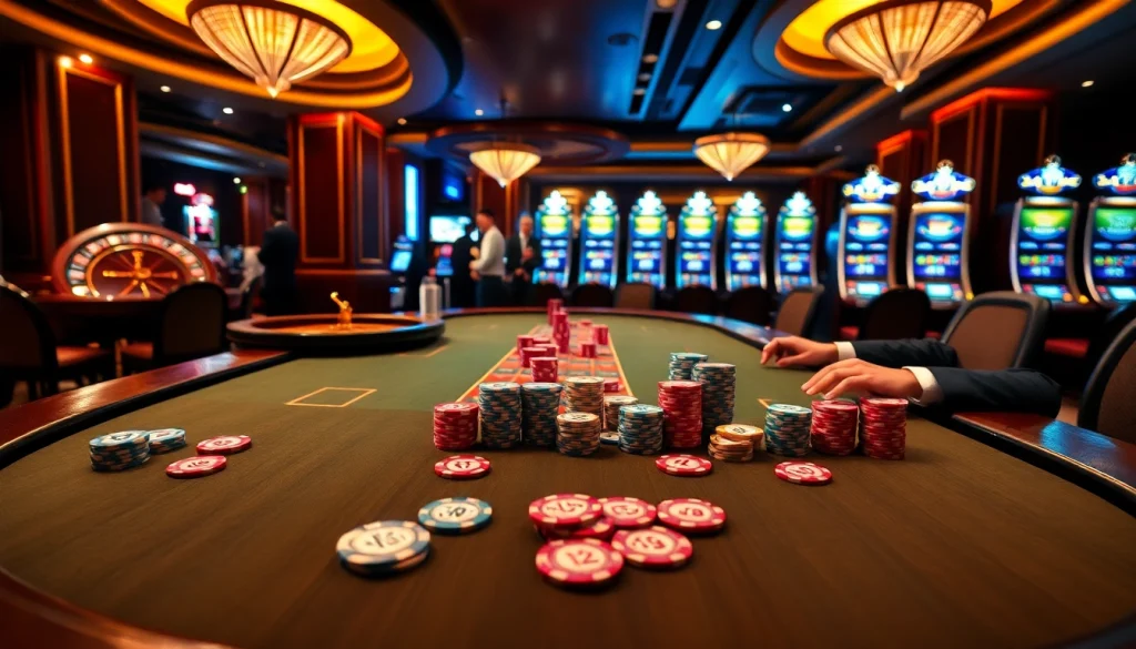 Engaging poker action with BDTK66 chips in a luxurious casino setting