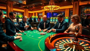 Exciting casino atmosphere with players enjoying games at Five88.foo's luxurious poker table.