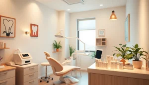 自然光が差し込み落ち着いた雰囲気の歯科クリニックでのホワイトニング治療ステーション