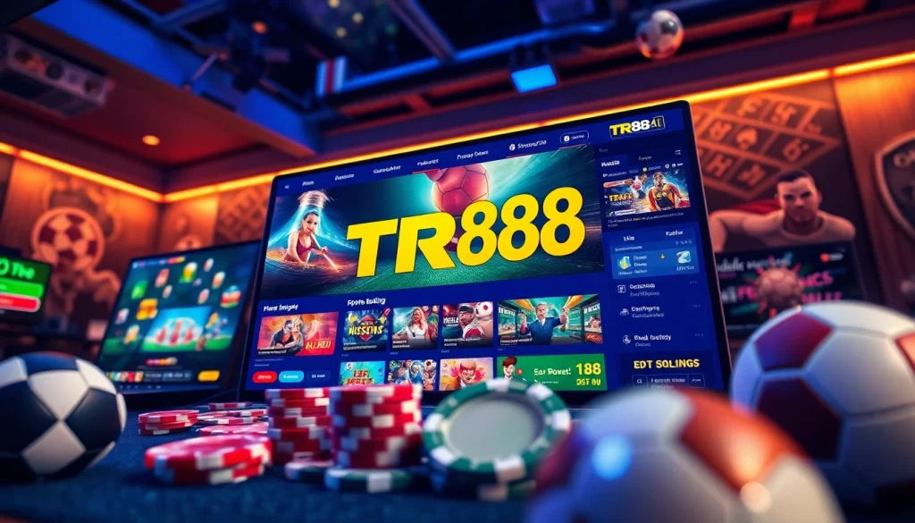 TR88 online gaming platform interface featuring casino games and sports betting options.