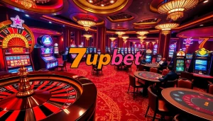 Players strategize at the 7upbet online casino interface, with dynamic actions captured in a luxurious environment.