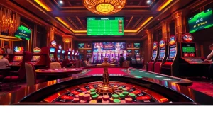 Experience the excitement of MMOO at a luxurious casino with vibrant roulette and poker games.