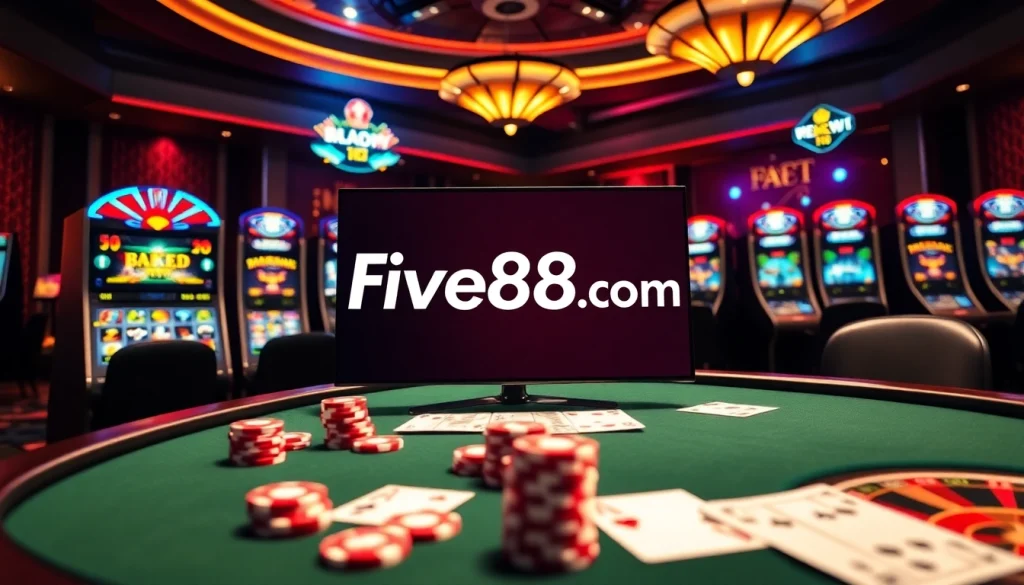 Experience the excitement of betting on five88 com with engaging slot machines and vibrant casino visuals.
