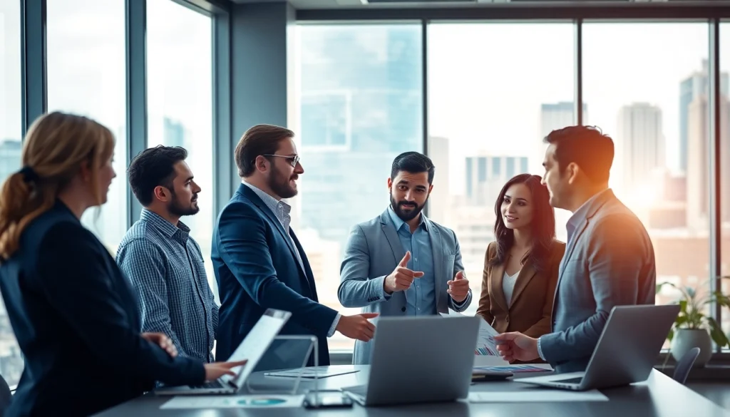 Team collaborating on competitive intelligence strategies in a modern office.