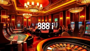 Enthusiastic players engaging with a casino table and the vibrant 88i gaming atmosphere.