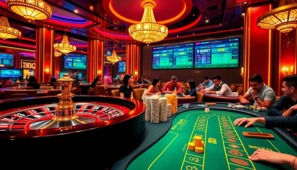 Players engaging with the 8qbet online casino features in a luxurious setting.