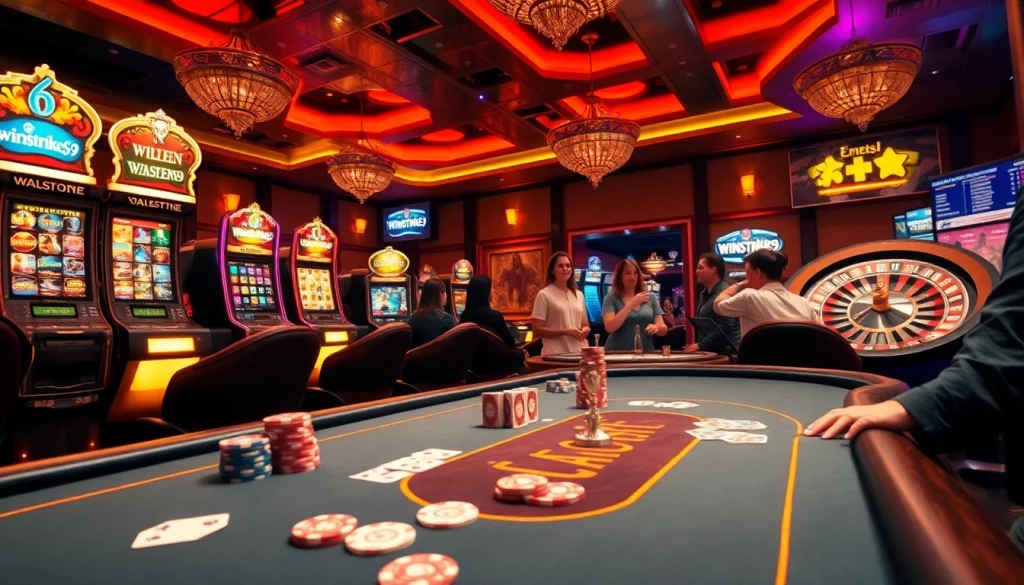 Winstrike69 players enjoying thrilling slot machines and live casino games.