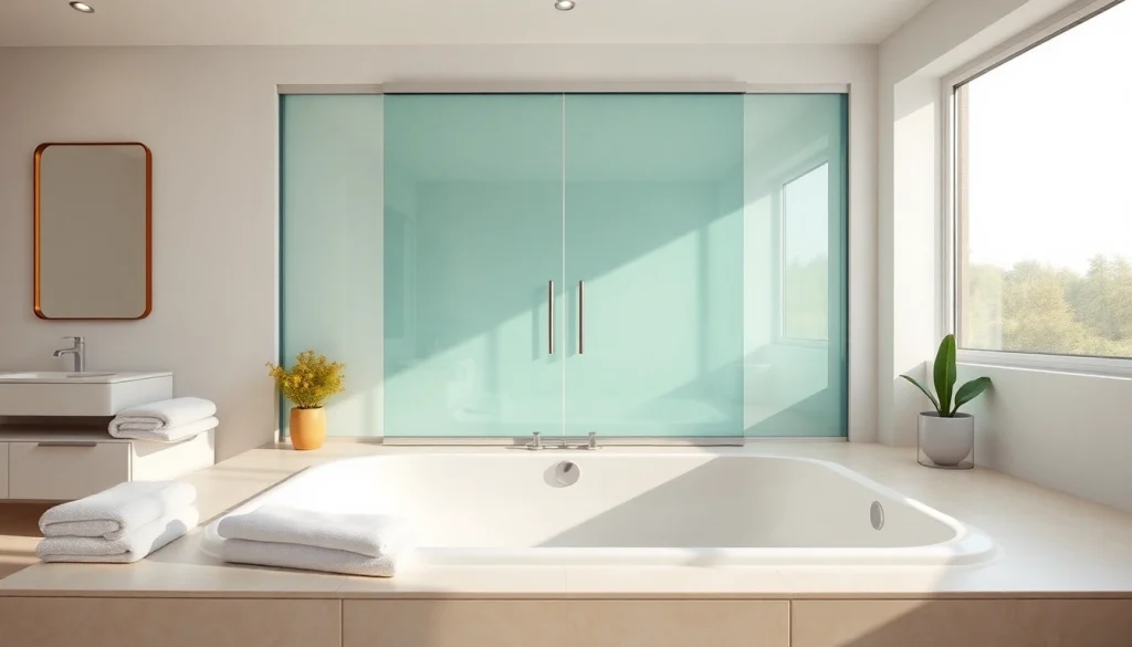 Explore stylish bathtub sliding doors enhancing a modern bathroom's elegance and tranquility.