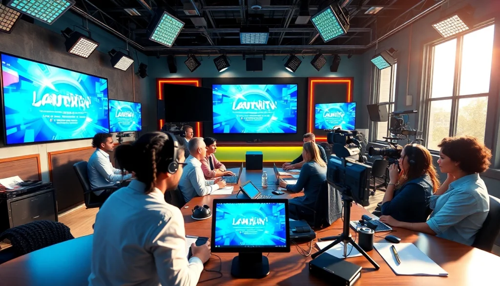 Lauthaitv digital media broadcasting studio with diverse professionals.
