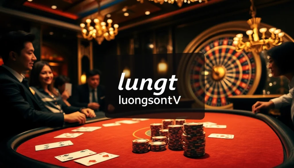 Engaging scene of gambling excitement at a luxury casino focused on luongsontv streaming options.