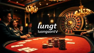 Engaging scene of gambling excitement at a luxury casino focused on luongsontv streaming options.