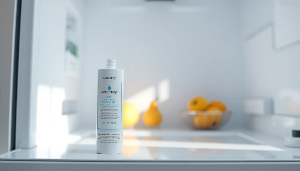 Waterdrop DA29-00020B Refrigerator Water Filter displayed in a modern refrigerator, highlighting its clean design and importance for fresh drinking water.