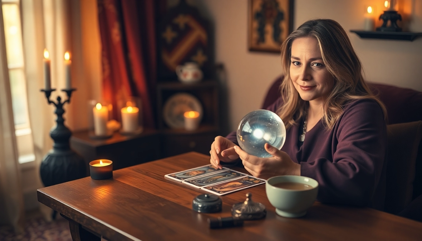 温かな雰囲気と専門的なガイダンスを備え、電話占い 当たるを象徴する魅力的なタロットリーディングセッション。