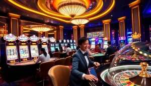 Experience the thrill of apk jaya with vibrant casino games, including slots and poker tables, in a luxurious setting.