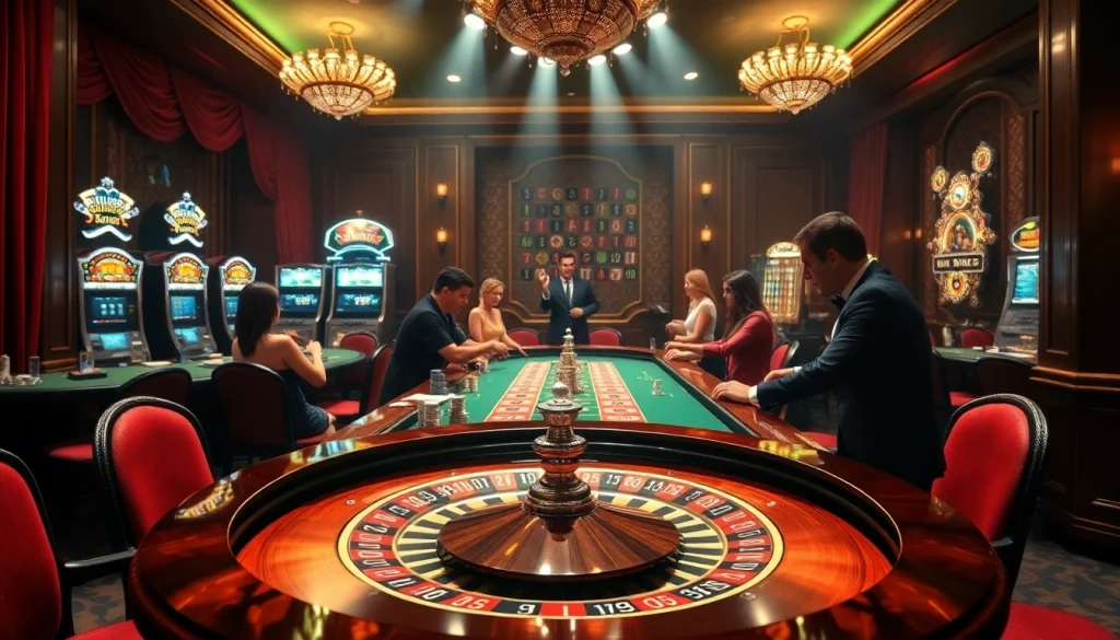 Experience thrilling gameplay at https://kjc.football/ with vibrant casino action around a roulette table.