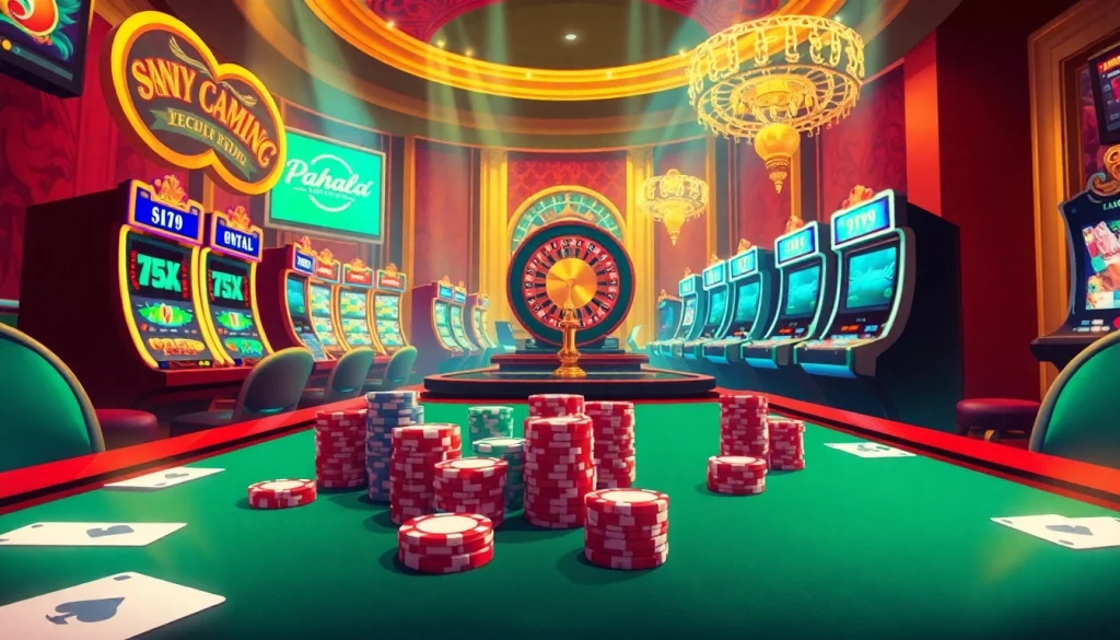 Pahala4d casino scene showcasing vibrant gambling activities with luxury gaming equipment.