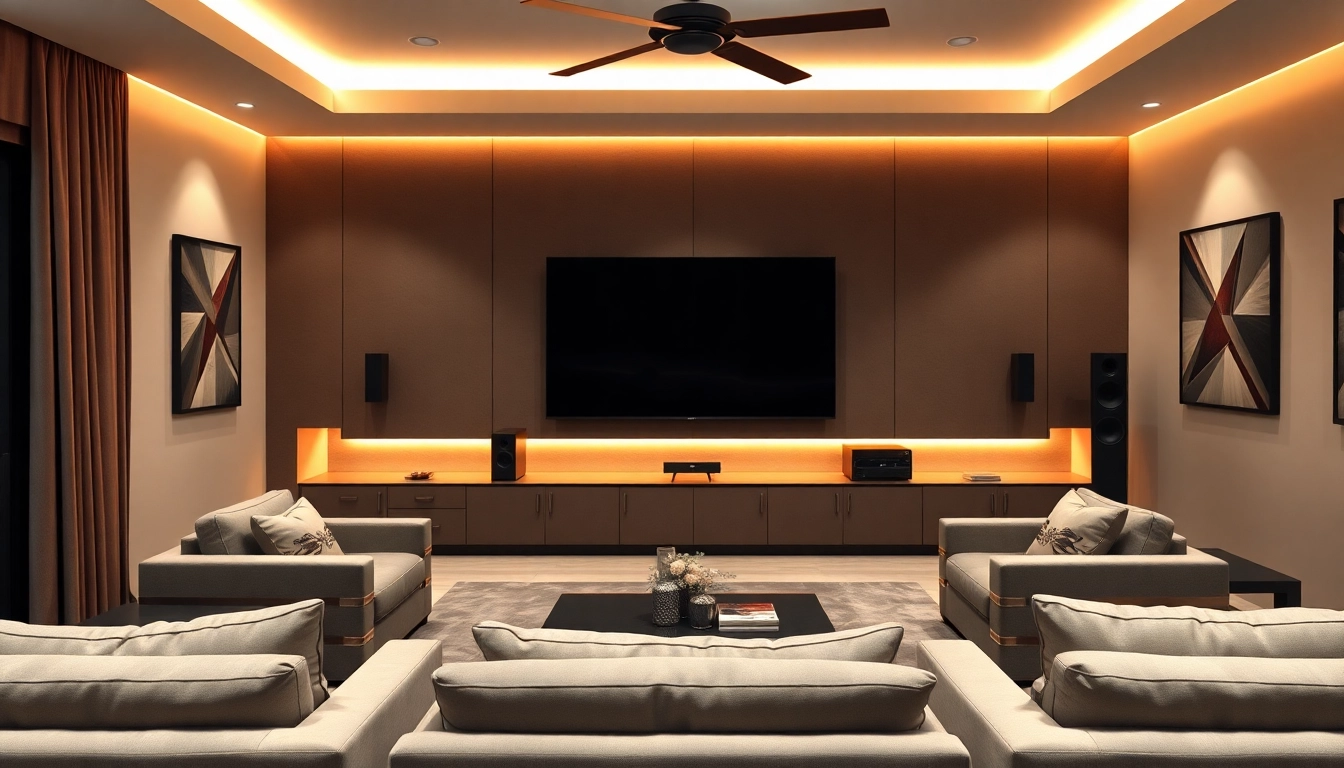 Audio/Video installations near Nash, TX featuring a modern home theater setup with surround sound and smart technology.