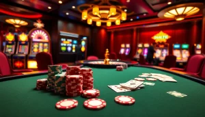 Excited gamblers playing poker at https://rr8888.in.net/ with vibrant roulette wheel in the background.